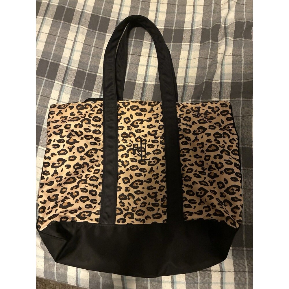 Lauren Ralph Lauren Leopard Animal Print bag Black/Beige Logo Lined Pockets